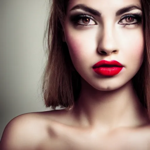 Image similar to Photo of a woman,pretty make up, bold, self confidence, cinematic, focus