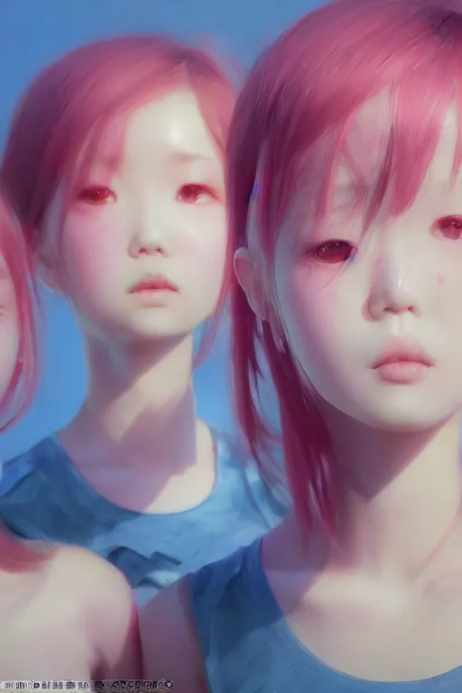 Image similar to 3d dark infrared octane render concept art by D. Jun, by Mo Xiang Tong Xiu, by Igarashi Daisuke, beauty portrait anime schoolgirls under dark pink and blue water. cute sad face. dramatic deep light, trending on artstation, oil painting.