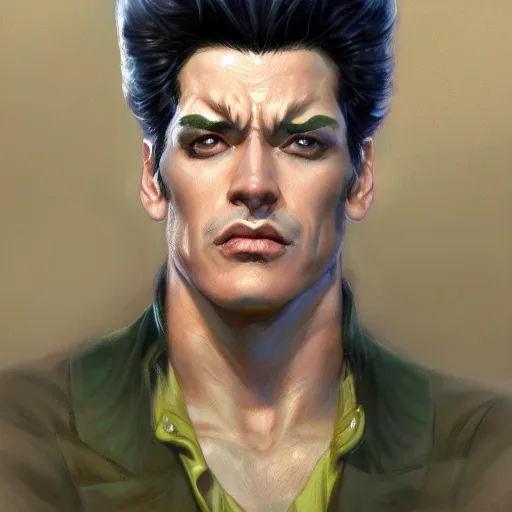 Image similar to Jotaro Kujo, closeup character portrait art by Donato Giancola, Craig Mullins, digital art, trending on artstation