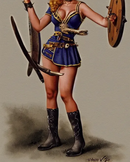 Prompt: a viking valkyrie in the style of gil elvgren