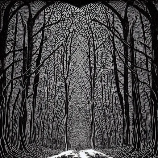 Prompt: the dark tunnels of the woods. Highly Detailed. Masterpiece. By Jeffrey Smith