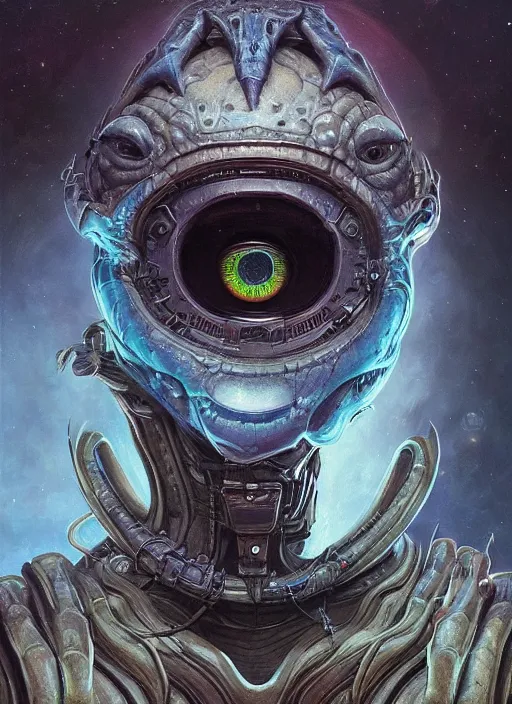 Image similar to space station mf doom reptile eyes, blue skin. intricate, elegant, highly detailed, centered, digital painting, artstation, concept art, smooth, sharp focus, illustration, artgerm, tomasz alen kopera, peter mohrbacher, donato giancola, joseph christian leyendecker, wlop, frank frazetta