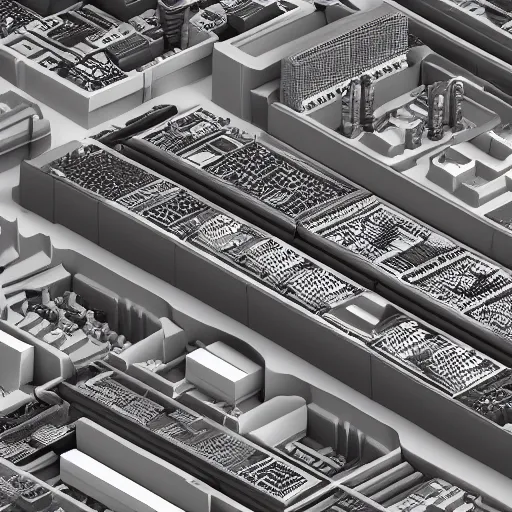 Image similar to a 3D render of an isometric motherboard city