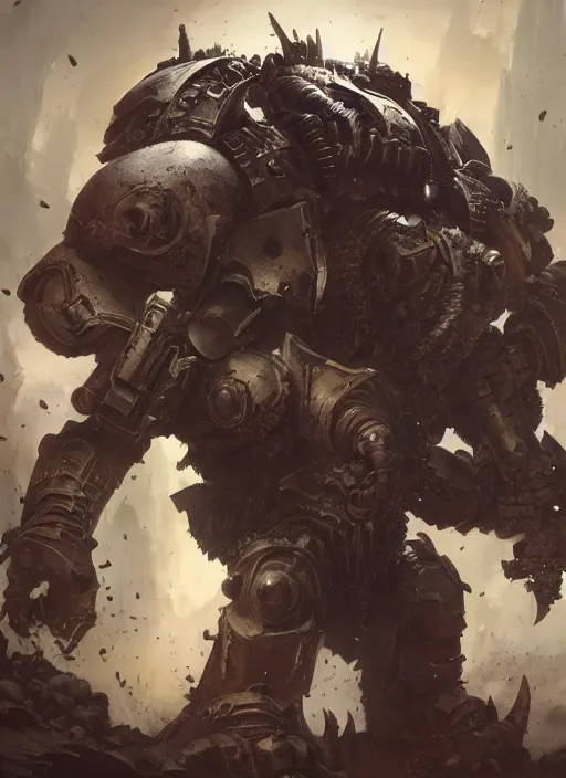 Image similar to hyper realistic heroic warhammer 4 0 k beast, android, cinematic, chaos marine, wolf, horror,, artstation, cgsociety, full body, greg rutkowski, james gurney, mignola, craig mullins, brom redshift, vray, octane