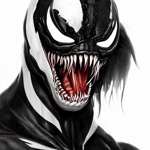 Image similar to a well designed portrait of Venom , detailed, realistic, sketch style, Artstation,Greg Rutkowski, 8K resolution.