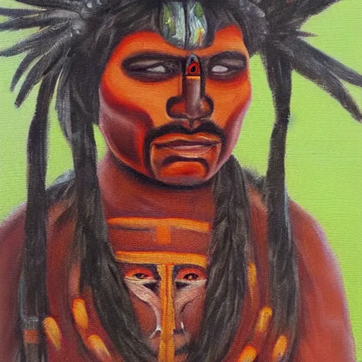 Prompt: aboriginal warrior oil painting