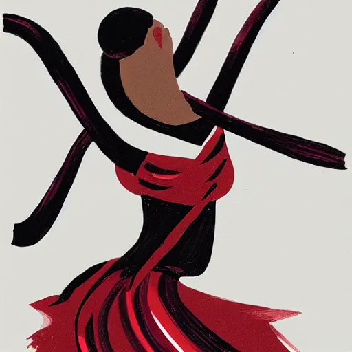 Image similar to a gouache illustration of a beautiful woman dancing