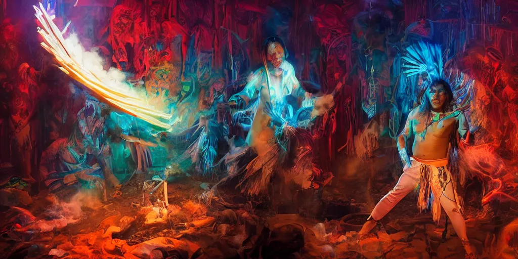 Image similar to of Native American shaman drumming by Liam Wong and Boris Vallejo