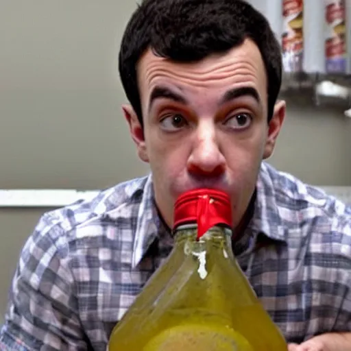 Image similar to “ nathan fielder drinking from a huge soda bottle ”