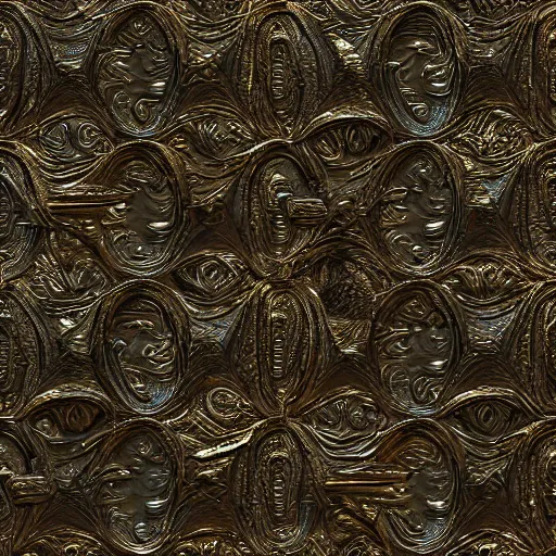 Prompt: seamless tialable texture of damaged metal gold, realistic, very detailed, beautiful, intricate details, sharp focus, substance designer, substance render, substance painter, marmoset, unreal engine, octane render