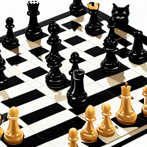 Image similar to a chess game where the pieces have been replaced by kittens