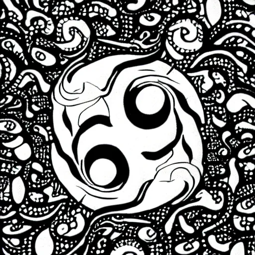 Prompt: yin Yang sea creatures as old black and white vintage cartoons