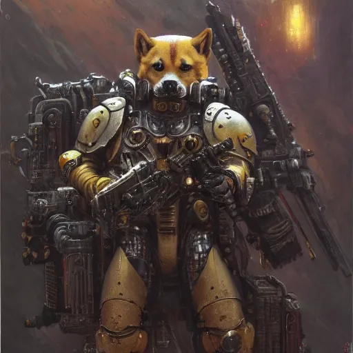 Prompt: warhammer 4 0 k emperor armor realistic cyborg anthropomorphic shiba inu scifi cyberpunk, portrait art by donato giancola and greg rutkowski, realistic face, digital art, trending on artstation, symmetry