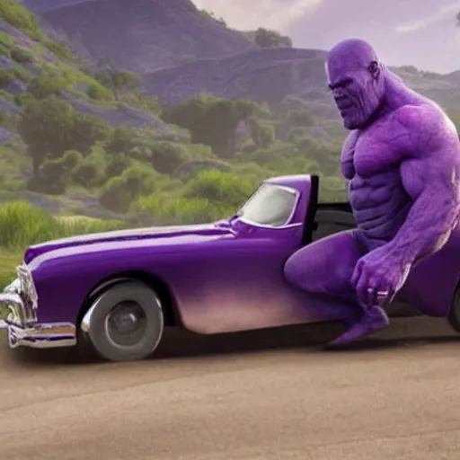 Image similar to thanos driving a car