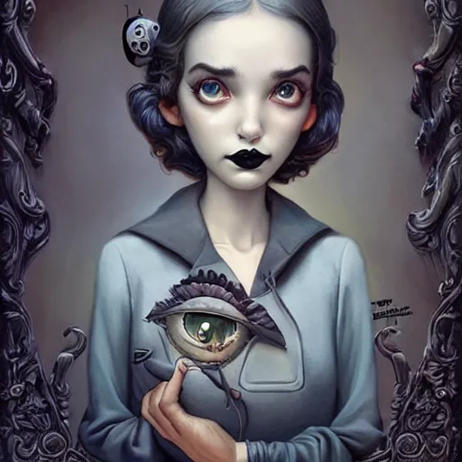 Image similar to Lofi portrait, Pixar style by Joe Fenton and Stanley Artgerm and Tom Bagshaw and Tim Burton, wink