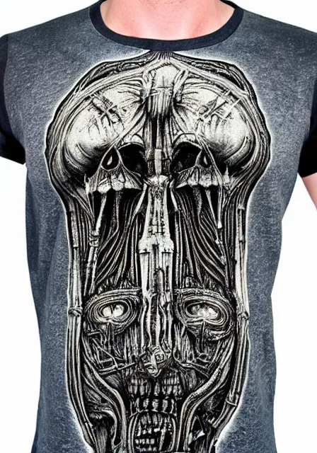 Prompt: henley tshirt designed by h. r. giger