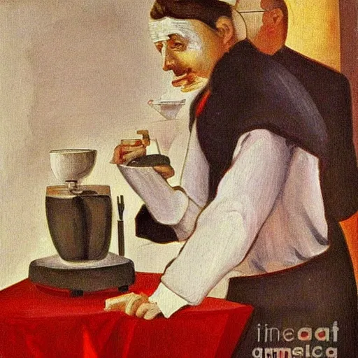 Image similar to karl jung painting of a barista