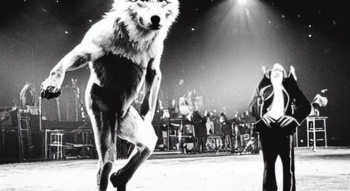 Prompt: wolf performing in the circus. Trending instagram photo