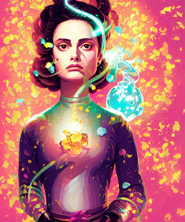 Prompt: delirium portrait of padme amidala, by petros afshar, ross tran, peter mohrbacher, tom whalen, flower petals, bubbly scenery, radiant light