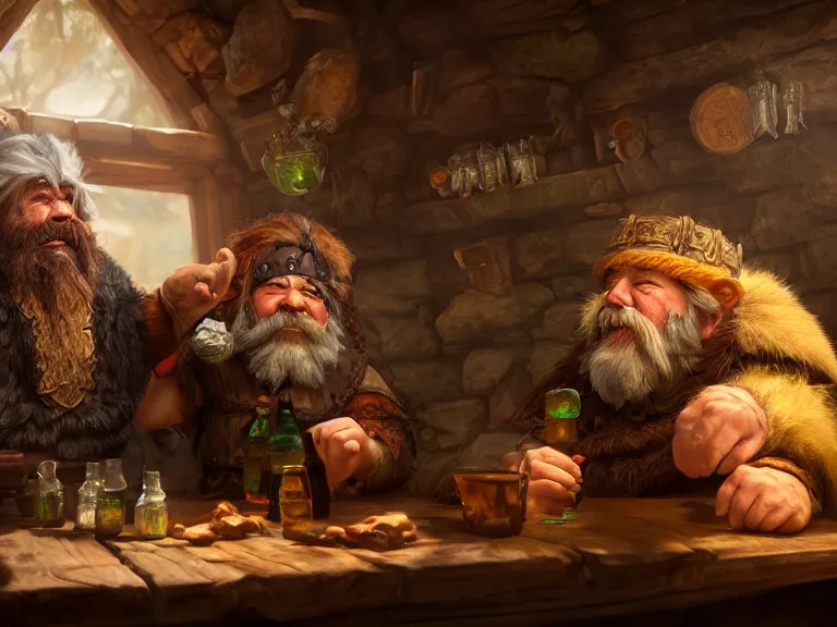 Prompt: Drunk Dwarf Druid and his Bear start a fight at the Tavern, RPG Portrait, Oil Painting, Trending on Artstation, octane render, Insanely Detailed, 8k, HD