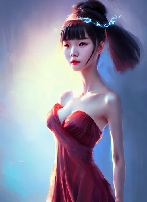 A digital painting of a beautiful chinese girl standing and posi