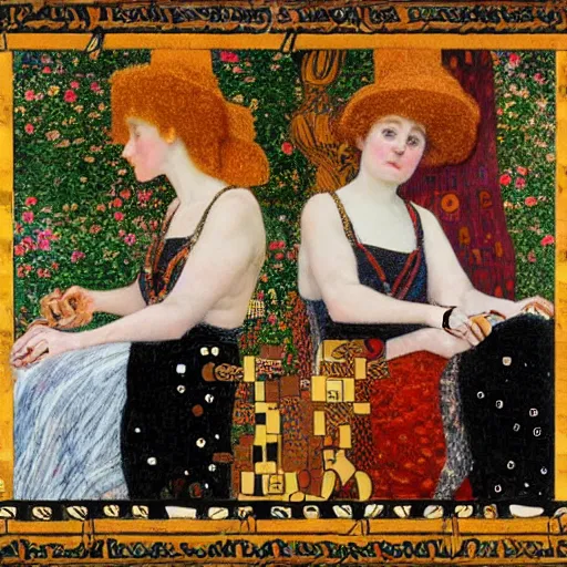 Image similar to two young edwardian women playing chess, in the style of Gustav Klimt