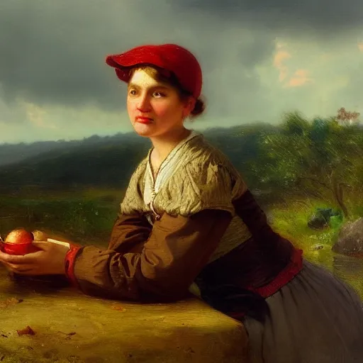 Prompt: a portrait of a 🍎 in a scenic environment by andreas achenbach