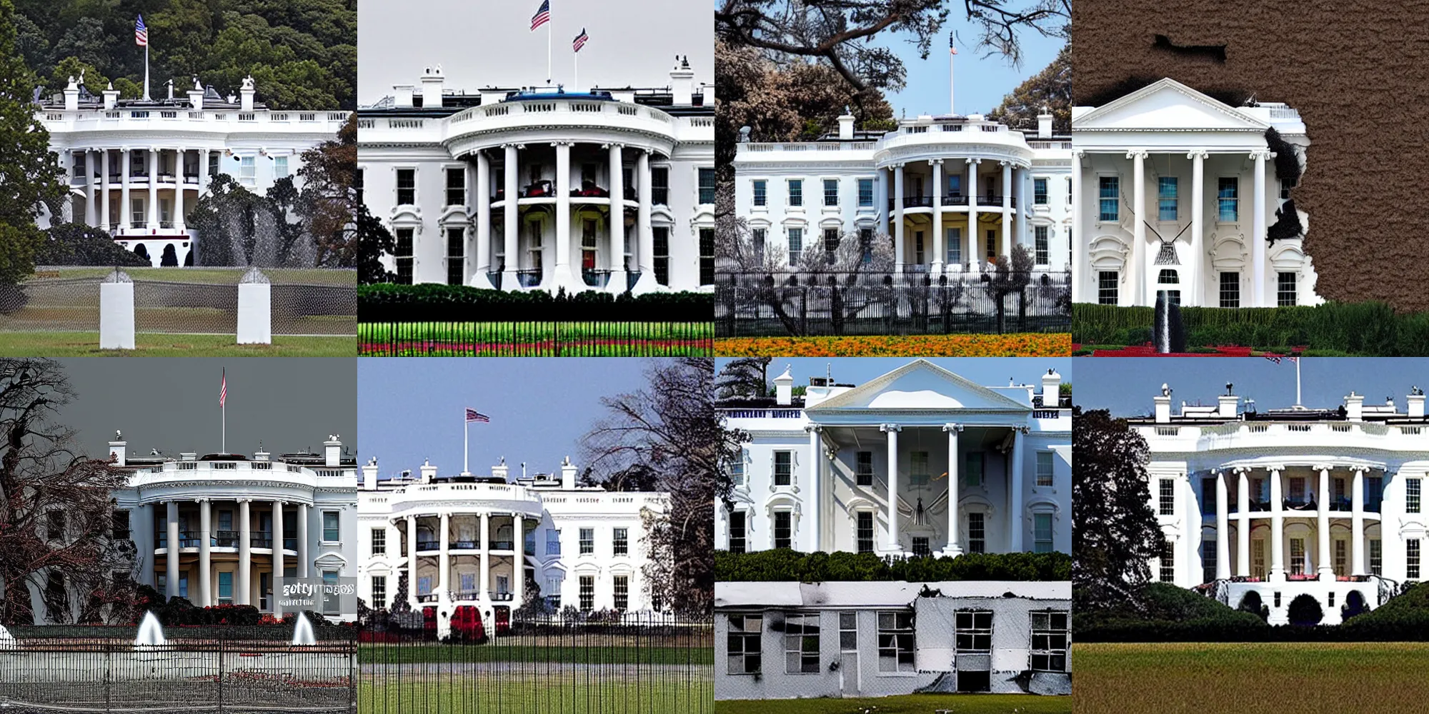 Prompt: usa white house in ruins, covered in cockroaches, post apocalyptic