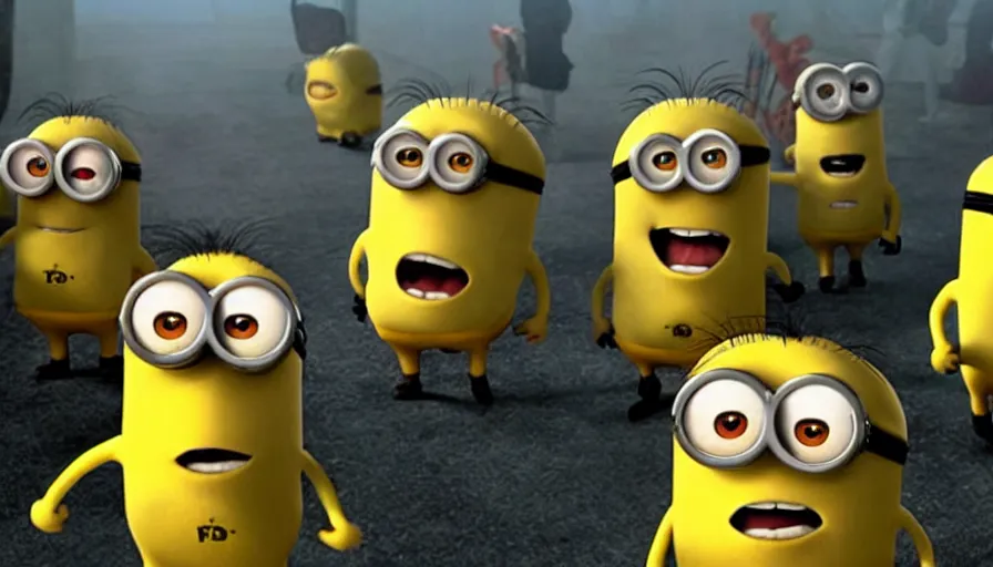 Image similar to fight!!!! club!!!!, fight!!!! club!!!! ((the minions)), movie still, directed by David fincher