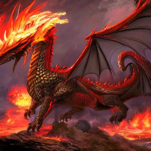 Image similar to dragon, d & d, fantasy, breathing fire over city