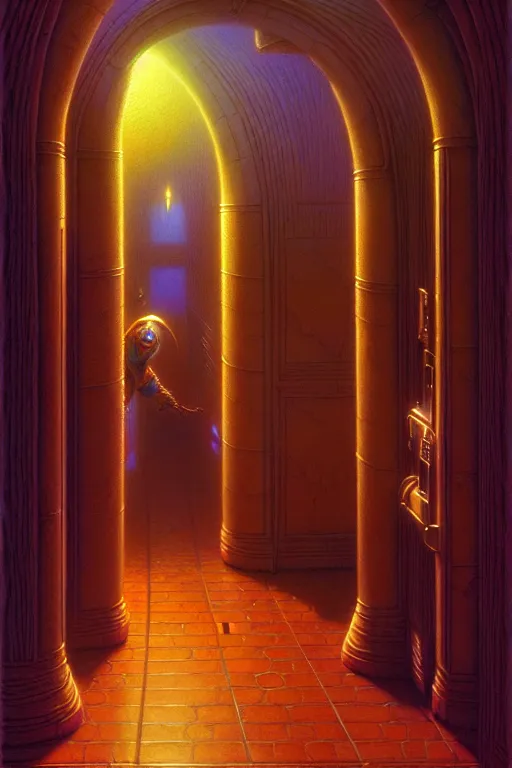 Prompt: a hallway at home by, tim hildebrandt, wayne barlowe, bruce pennington, donato giancola, trending on artstation, cinematic composition, beautiful lighting, hyper detailed, 8 k, oil on canvas