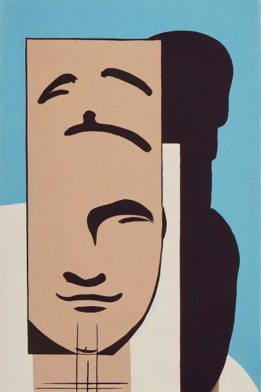 Image similar to man looking at his reflection in the mirror, 1960’s minimalist advertising illustration, painterly, expressive brush strokes