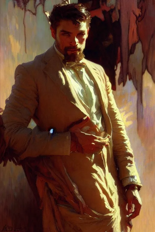 Prompt: attractive man, painting by gaston bussiere, craig mullins, greg rutkowski, alphonse mucha