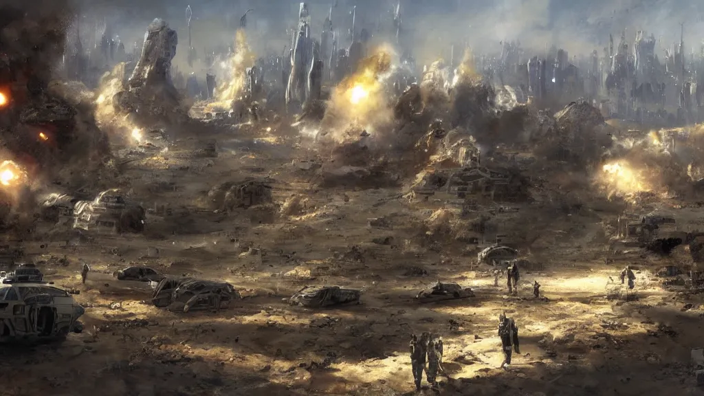 Prompt: israel half damaged under attack by aliens, cinematic, craig mullins