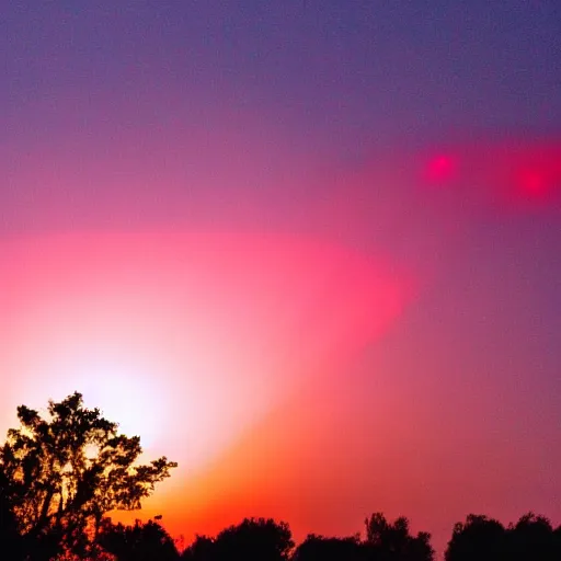 Prompt: a disk-shaped red glow in the sky,