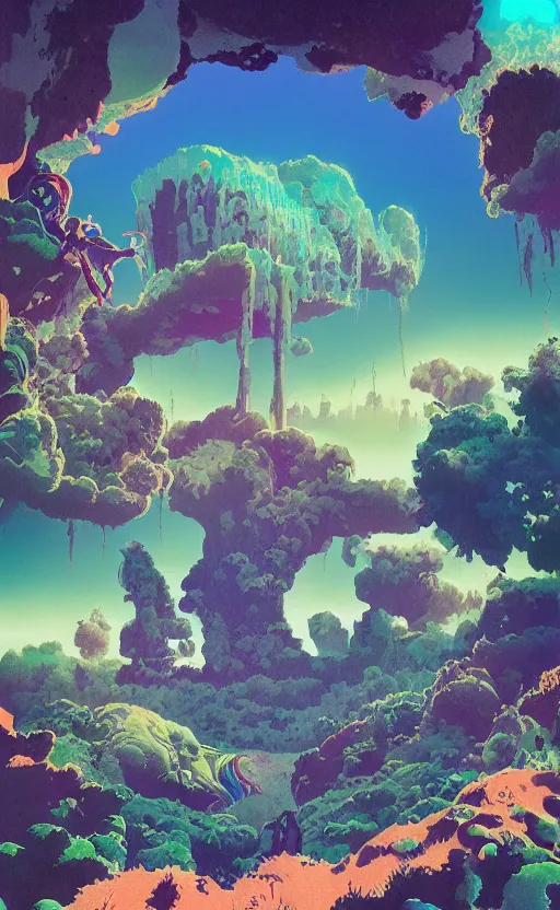 Image similar to the other world in the style of Roger Dean and beeple, 35mm