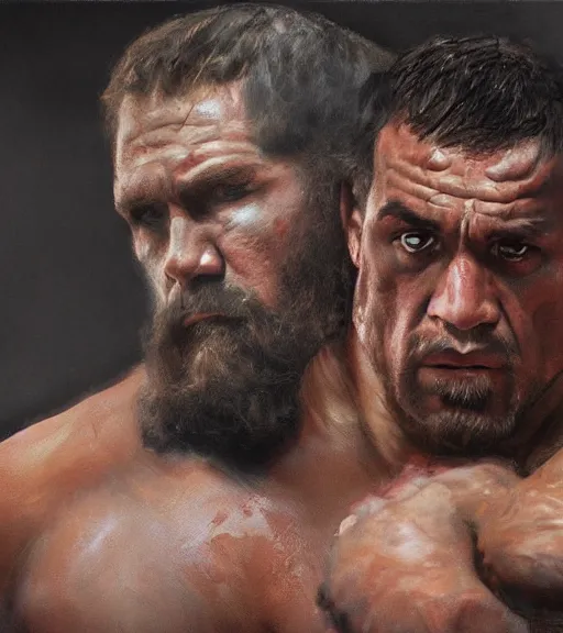 Prompt: high quality high detail painting by alberto mielgo and jaime jones, wrestling, cinematic, hd