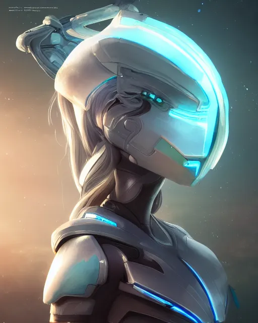 Image similar to perfect android girl on a mothership, warframe armor, beautiful face, scifi, futuristic, galaxy, nebula, raytracing, dreamy, long white hair, blue cyborg eyes, sharp focus, cinematic lighting, highly detailed, artstation, divine, by gauthier leblanc, kazuya takahashi, huifeng huang