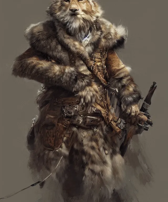 Image similar to beautiful painting of a mascular hunter with fur clothing, intricate and detailed,, trending on deviantart and artstation, wlop, craig mullins, henry ascensio