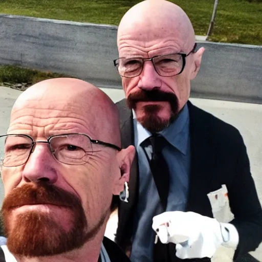 Image similar to Walter White taking a selfie with a Mexican guy