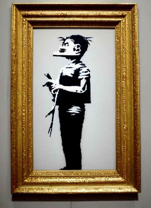 Image similar to banksy self portrait art on canvas