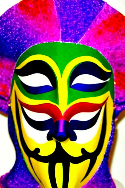 Image similar to guy fawkes mask, lisa frank style,