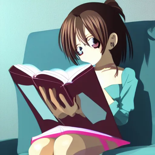 Image similar to Anime Girl reading a book on a sofa