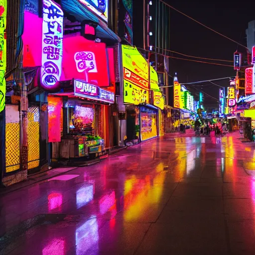 Prompt: neon streets of seoul, 4 k, award winning photo