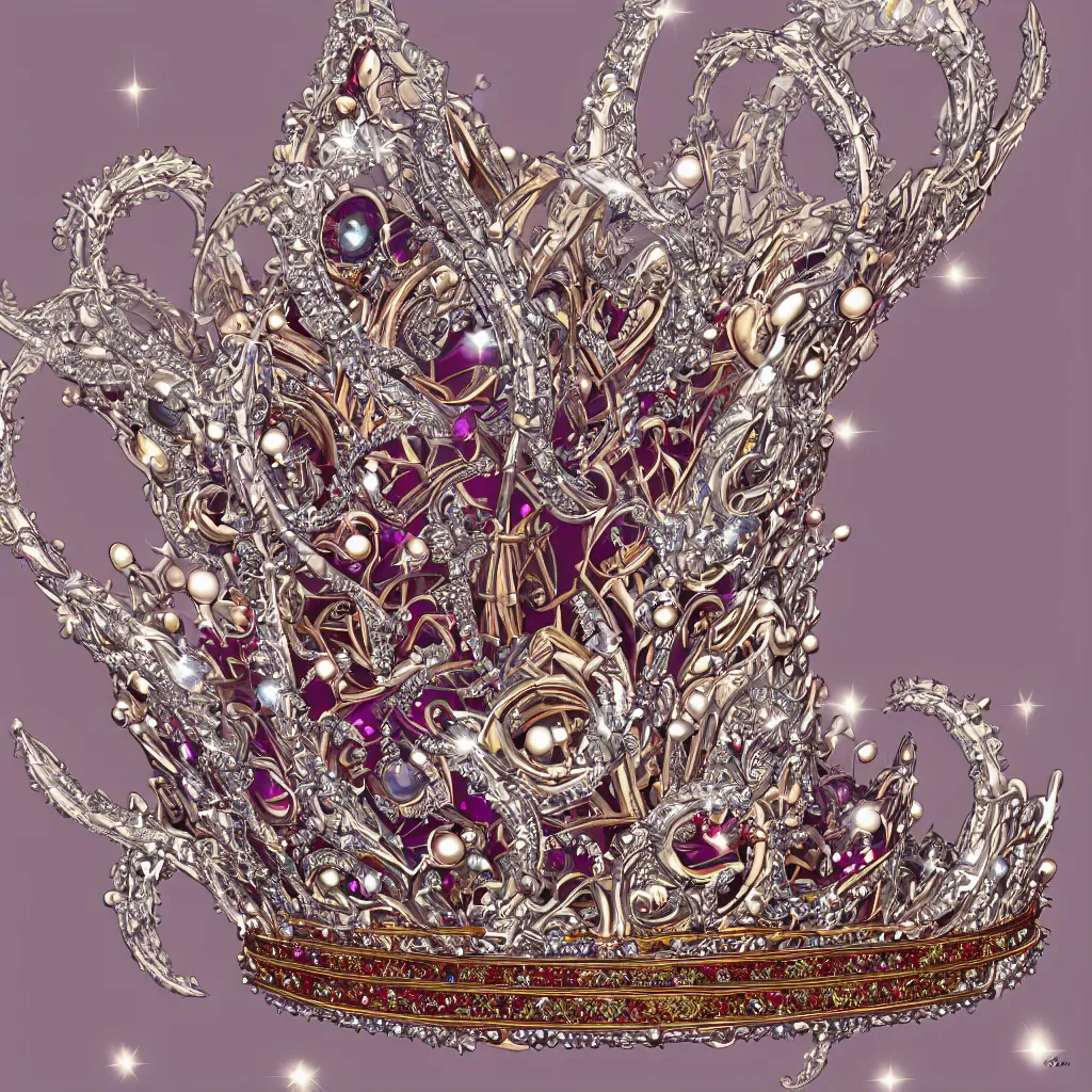 Image similar to a beautiful photorealistic queen's crown design made of platinum glowing in sparkles with heavenly notes neo rococo, diamond and ruby, highly detailed sailor moon aesthetic, fantasy, intricate, elegant, highly detailed, digital painting, artstation, concept art, matte, sharp focus, illustration, in the style of aetherpunk, 8 k