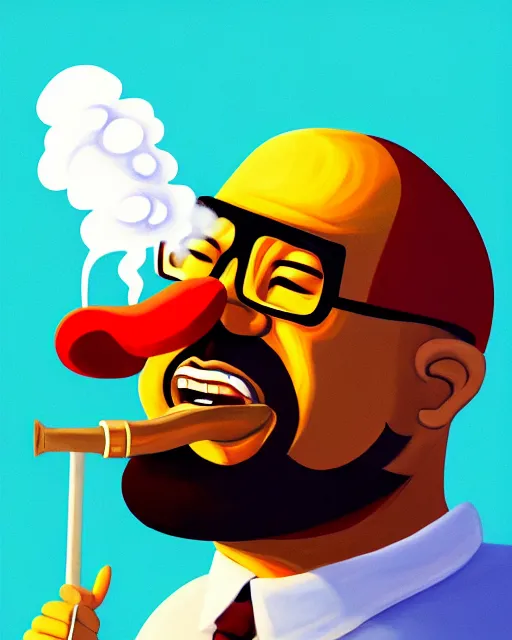 Image similar to painting portrait of big smoke evaporating as smoke, cartoon, warm lighting. big smoke's body is smoke. movie poster, illustration by bartek fedyczak, erak note, tooth wu, neil richards, kan liu, siwoo kim, jisu choe, trending on art station