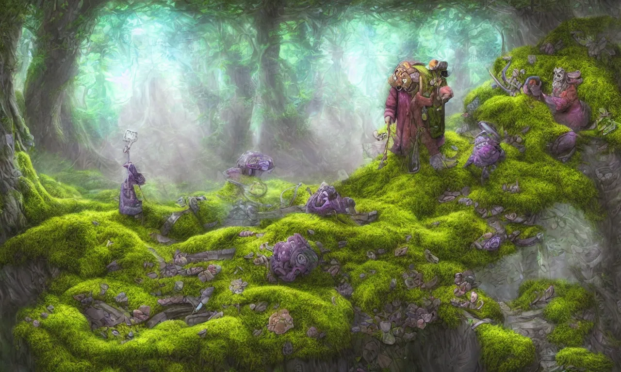 Image similar to sysadmin struggles to login, discworld theme, moss, nordic, pastel colors, 3 d art, digital illustration, perfect lighting