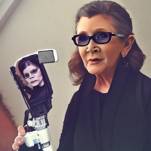 Prompt: carrie fisher showed up for my birthday party! selfie photograph, trending on reddit, 8 k hdr,