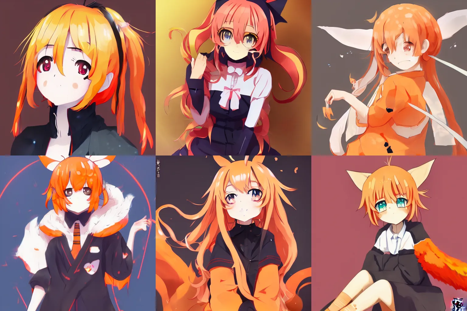 Prompt: Senko-san, kitsune, orange hair, orange tail, anime girl, trending on pixiv, trending on artstation