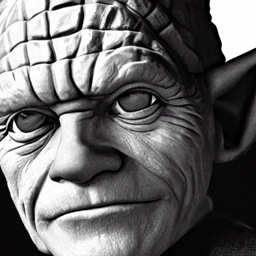 Image similar to Brian Cranston as yoda, photographic, greyscale